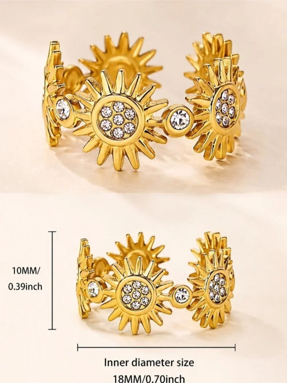 Gold Tone Sunflower Crystal Cuff Bracelet